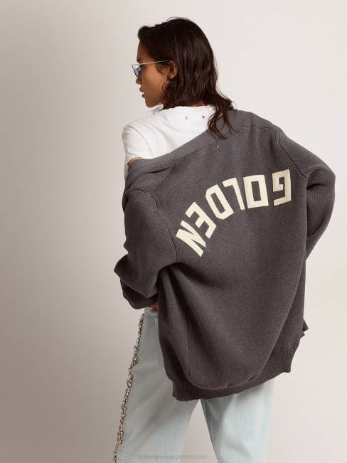 Golden Goose mujer cárdigan de algodón gris jaspeado con logo en la espalda 6846970