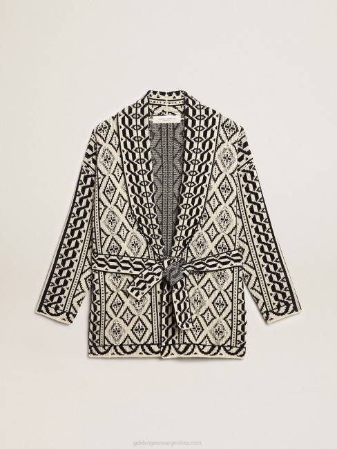 Golden Goose mujer cárdigan de lana color papiro con motivo jacquard y cristales 6846946