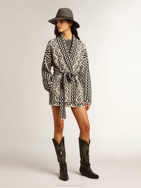 Golden Goose mujer cárdigan de lana color papiro con motivo jacquard y cristales 6846946