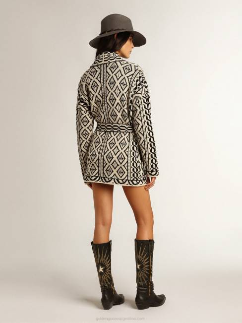 Golden Goose mujer cárdigan de lana color papiro con motivo jacquard y cristales 6846946