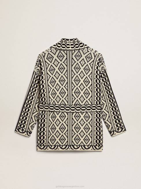 Golden Goose mujer cárdigan de lana color papiro con motivo jacquard y cristales 6846946