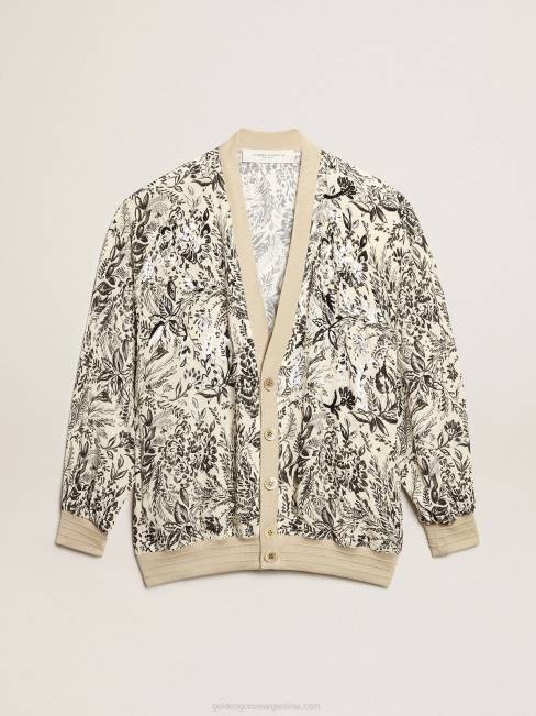 Golden Goose mujer cárdigan de viscosa blanca con estampado de toile de jouy y bordado 68461047