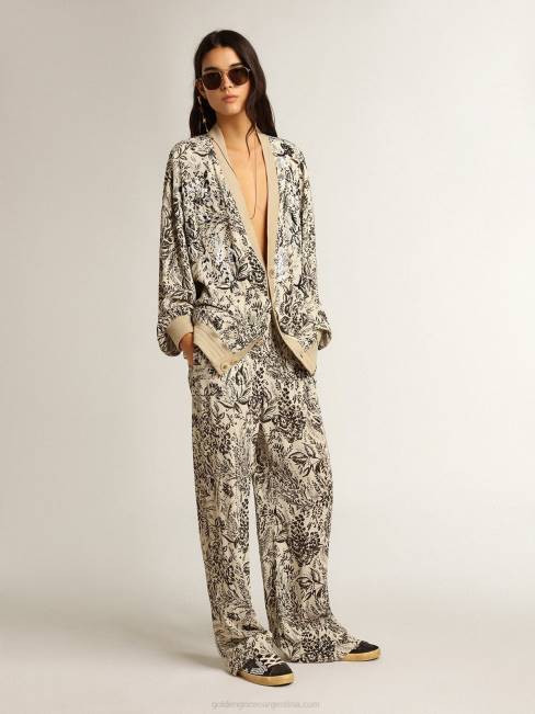 Golden Goose mujer cárdigan de viscosa blanca con estampado de toile de jouy y bordado 68461047