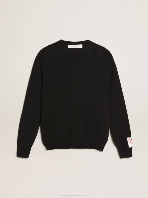 Golden Goose mujer jersey de cuello redondo de algodón azul oscuro con logo en la espalda 68461056