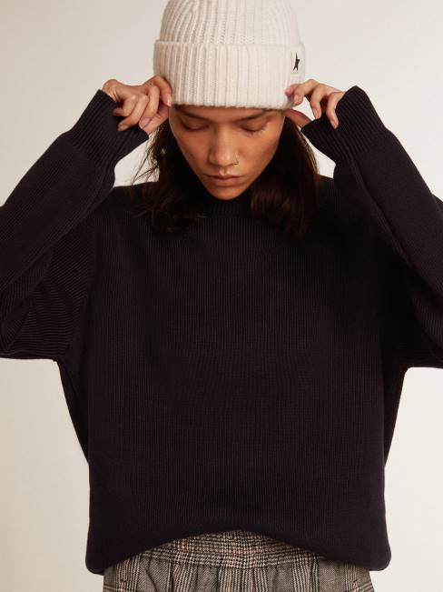 Golden Goose mujer jersey de cuello redondo de algodón azul oscuro con logo en la espalda 68461056