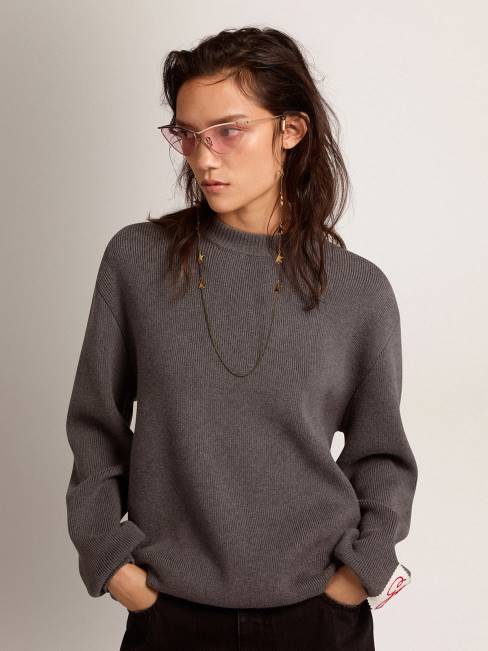 Golden Goose mujer jersey de cuello redondo de algodón gris oscuro con logo en la espalda 6846930