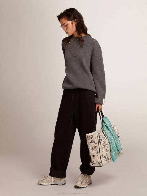 Golden Goose mujer jersey de cuello redondo de algodón gris oscuro con logo en la espalda 6846930