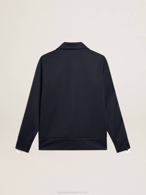 Golden Goose mujer sudadera con cremallera azul oscuro con franja blanca y estrellas en contraste 6846917