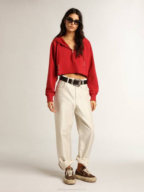 Golden Goose mujer sudadera corta con capucha en rojo 6846979