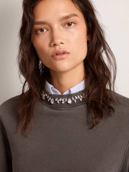 Golden Goose mujer sudadera de la colección gris antracita con cristales cabujón 6846956