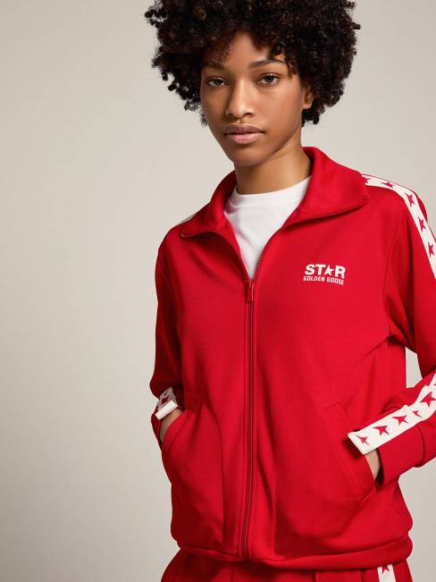 Golden Goose mujer sudadera roja con cremallera y estrellas rojas en contraste 6846954