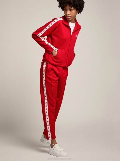 Golden Goose mujer sudadera roja con cremallera y estrellas rojas en contraste 6846954