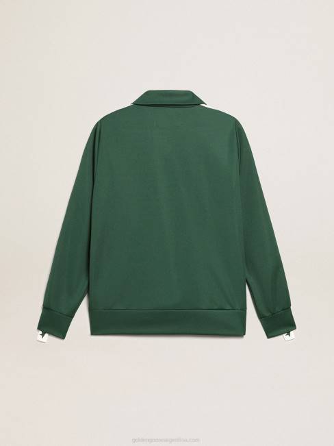 Golden Goose mujer sudadera verde con cremallera y franja blanca con estrellas a contraste 6846967
