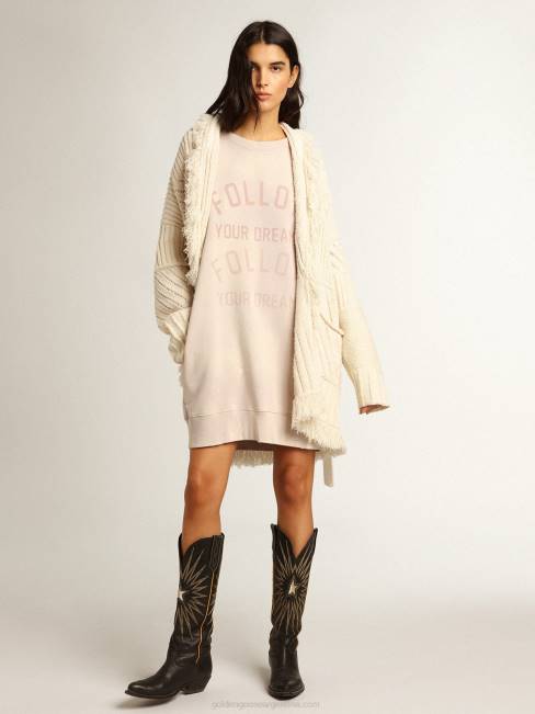 Golden Goose mujer vestido estilo sudadera rosa claro con acabado envejecido 6846968