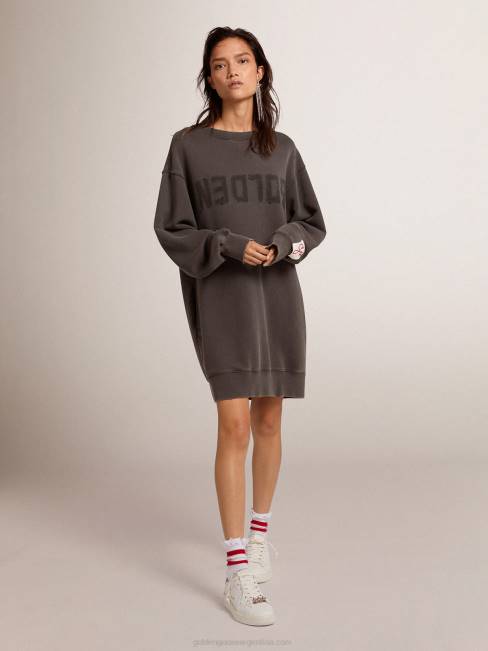 Golden Goose mujer vestido sudadera gris antracita con logo 6846964