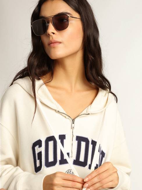 mujer vestido sudadera blanco con capucha y parche dorado 6846955
