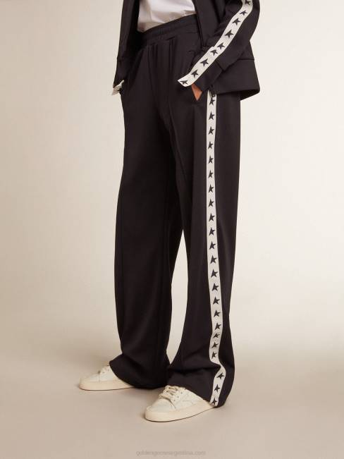 Golden Goose mujer Joggers azul oscuro con franja blanca y estrellas a contraste 6846922