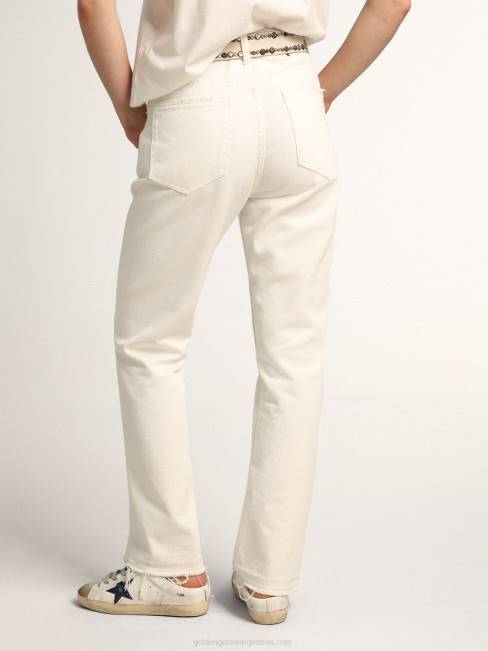 Golden Goose mujer Pantalón cropped de la colección Journey en denim toro blanco con bajo con efecto desgastado 68461013