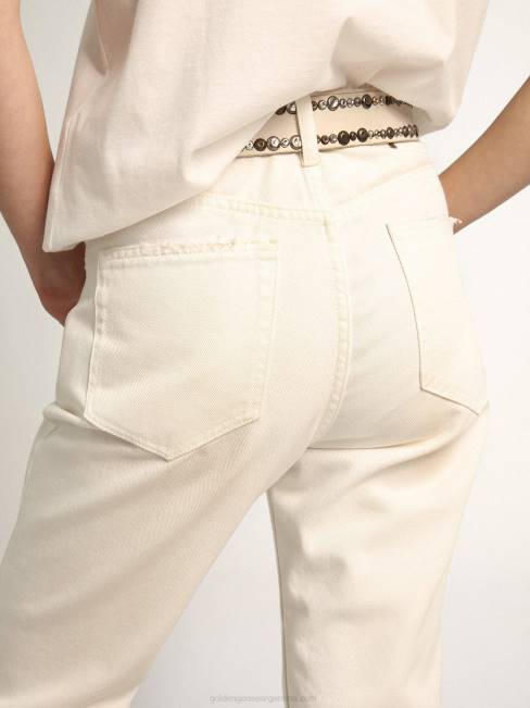 Golden Goose mujer Pantalón cropped de la colección Journey en denim toro blanco con bajo con efecto desgastado 68461013