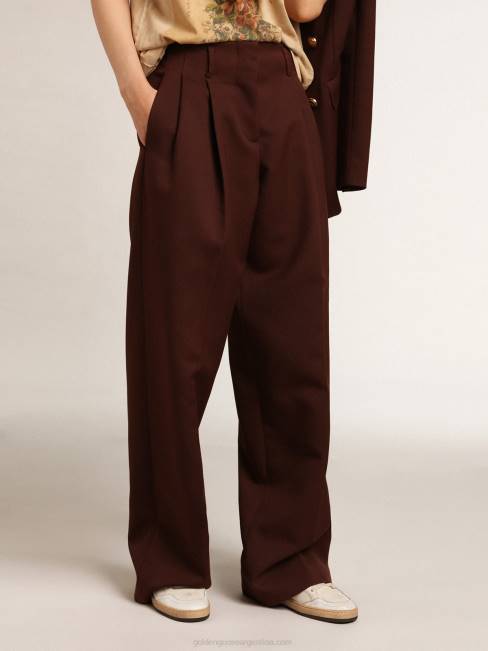 Golden Goose mujer Pantalón flavia de la colección journey en gabardina de lana color achicoria-café 6846996