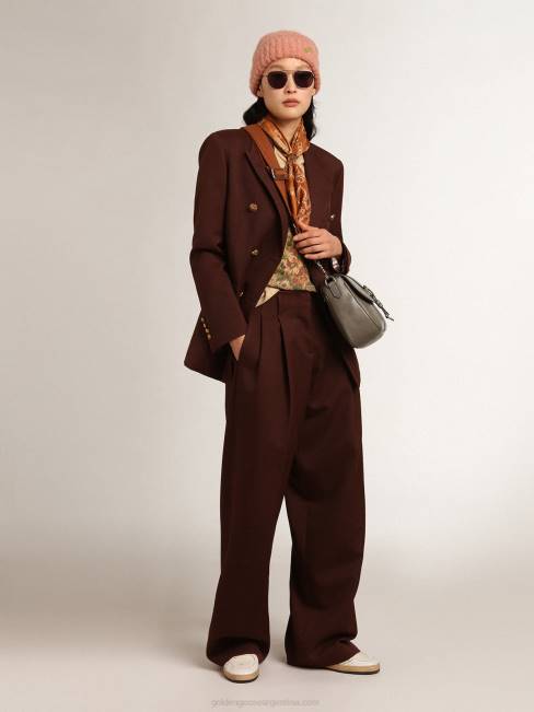 Golden Goose mujer Pantalón flavia de la colección journey en gabardina de lana color achicoria-café 6846996