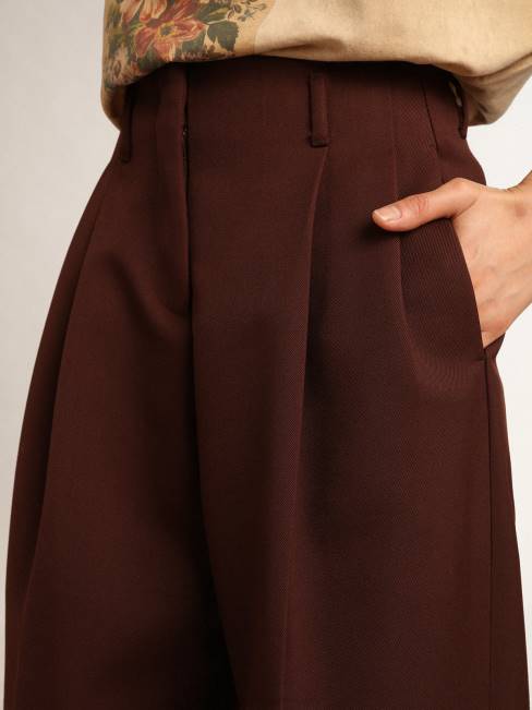 Golden Goose mujer Pantalón flavia de la colección journey en gabardina de lana color achicoria-café 6846996