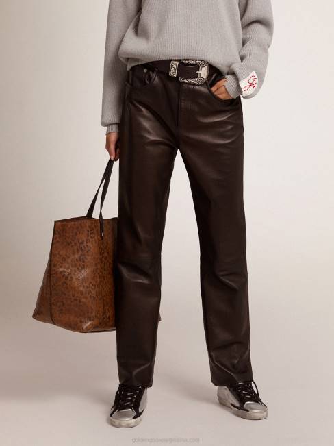 Golden Goose mujer Pantalones capri acampanados de la colección en suave piel de napa negra 68461038