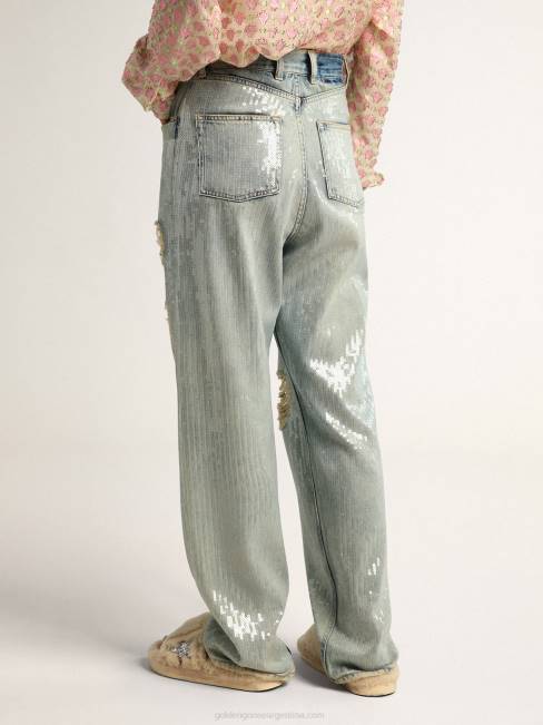 Golden Goose mujer Vaqueros de la colección Journey en denim azul claro con efecto envejecido y lentejuelas por toda la prenda 68461017