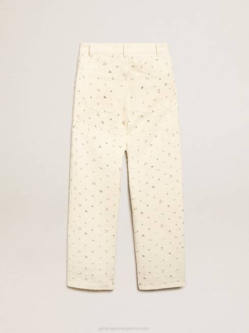 Golden Goose mujer Vaqueros kim de la colección Journey de algodón blanco roto con motivos de rombos y detalles de cuentas y cristales. 6846948