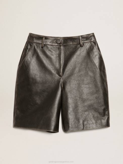Golden Goose mujer bermudas de piel negra con efecto desgastado 6846965