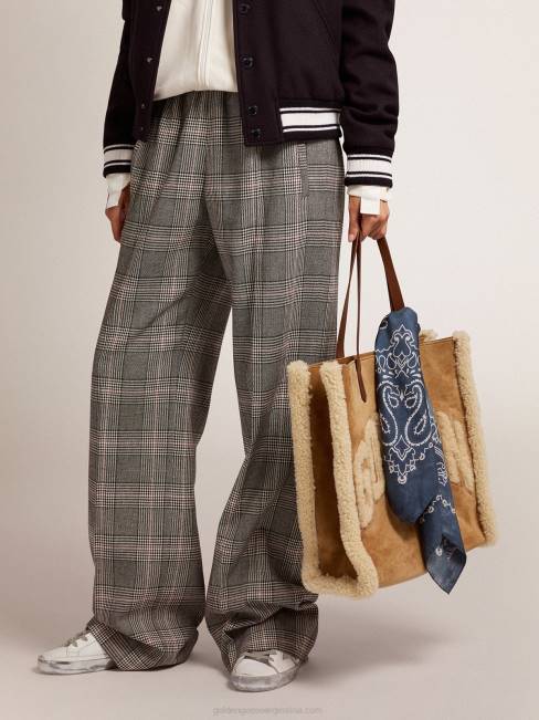 Golden Goose mujer joggers cuadros principe de gales gris y blanco 68461032