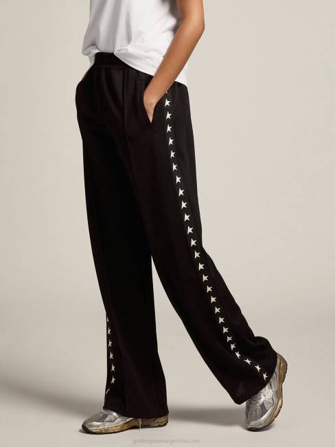 Golden Goose mujer joggers negros con estrellas blancas en los costados 68461057