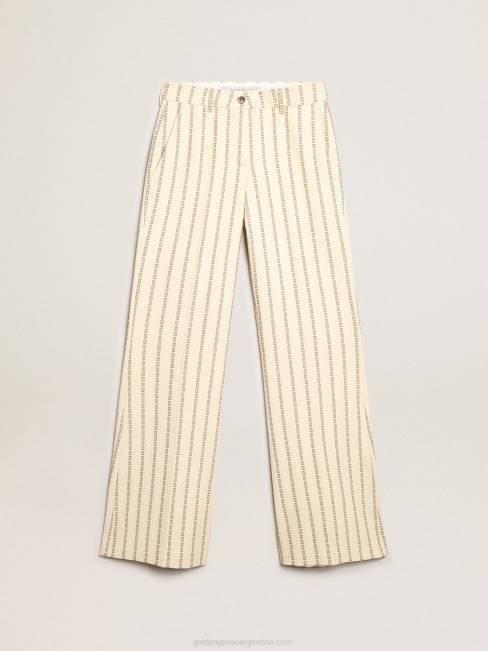 Golden Goose mujer pantalones de algodón color crema con motivo jacquard 68461048