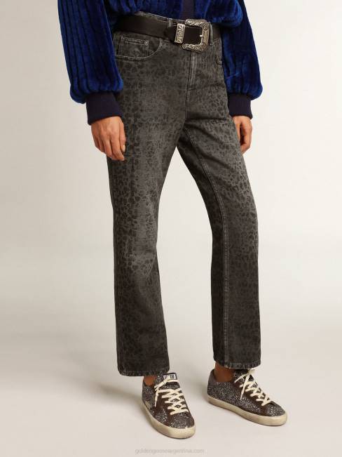 Golden Goose mujer vaqueros grises con estampado de leopardo 6846920