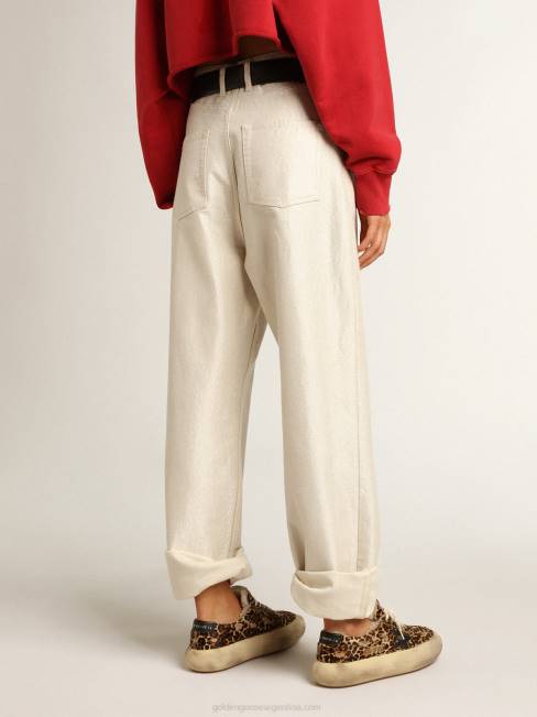 mujer pantalones de mezclilla blanco dorado 6846974