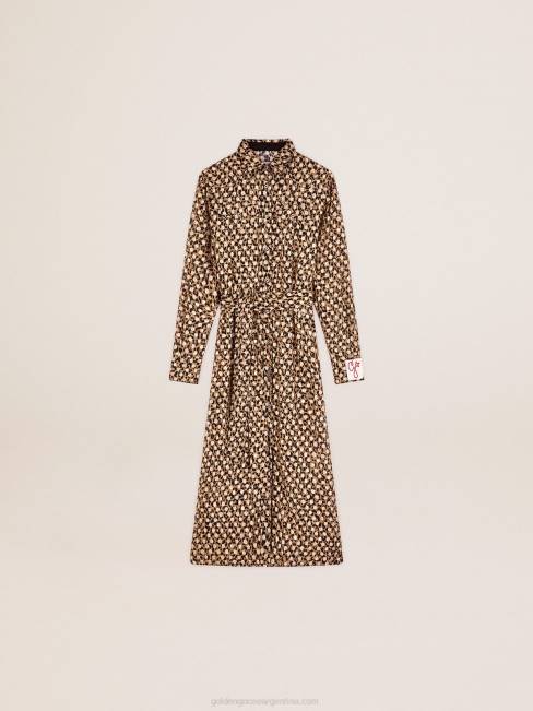 Golden Goose mujer vestido camisero con animal print y plumetis dorados 68461016