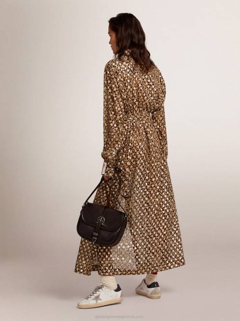 Golden Goose mujer vestido camisero con animal print y plumetis dorados 68461016