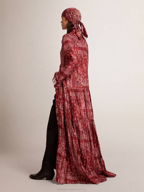 Golden Goose mujer vestido camisero de la colección en color burdeos con estampado paisley 68461023