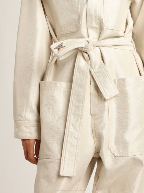 mujer mono de mezclilla blanco dorado 6846926