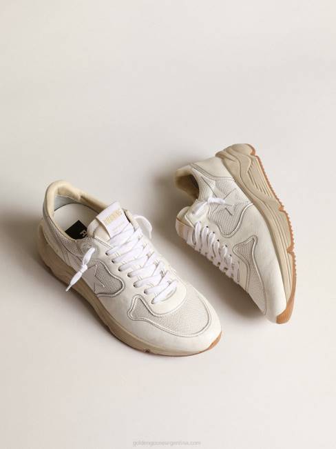 Golden Goose mujer Deportivas suela running de malla blanco óptico y napa con estrella de piel blanca 684635