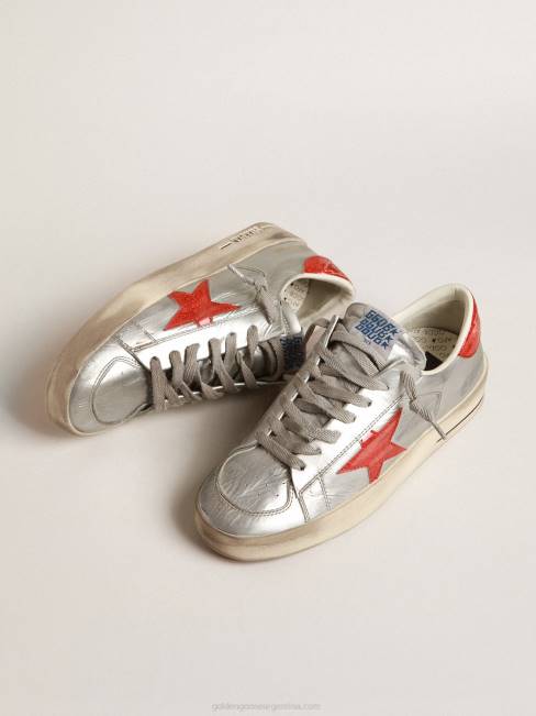 Golden Goose mujer stardan en cuero laminado con inserciones de purpurina roja 6846190