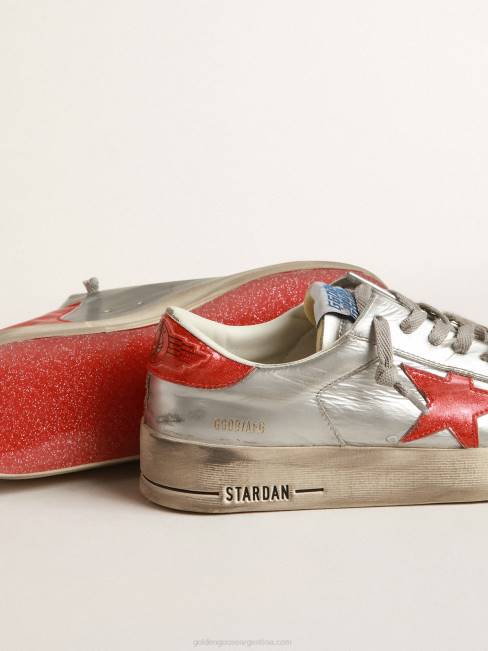 Golden Goose mujer stardan en cuero laminado con inserciones de purpurina roja 6846190