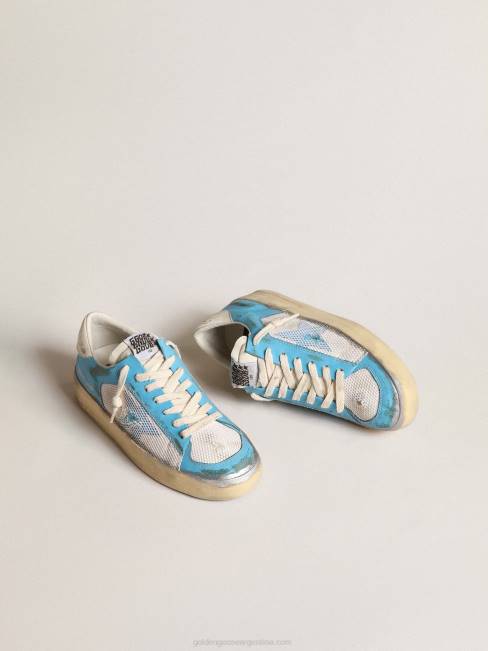 Golden Goose mujer stardan lab de napa azul claro y malla blanca 6846151