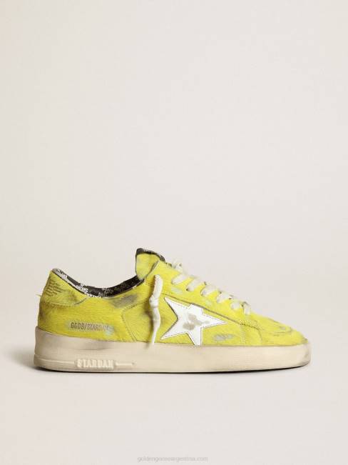 Golden Goose mujer zapatillas stardan de piel de potro amarillo flúor con estrella de piel blanca 684688