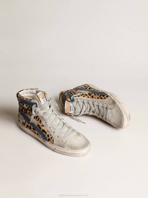 Golden Goose mujer chanclas de piel de potro con estampado de leopardo y estrella de piel metalizada 684625