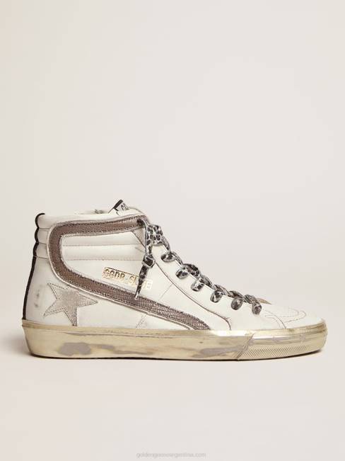 Golden Goose mujer zapatillas deportivas slide con estrella de ante blanco y flash de piel con estampado de lagarto gris tórtola 6846114