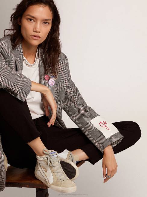 Golden Goose mujer zapatillas deportivas slide con estrella de ante gris hielo y flash de piel blanca 684651