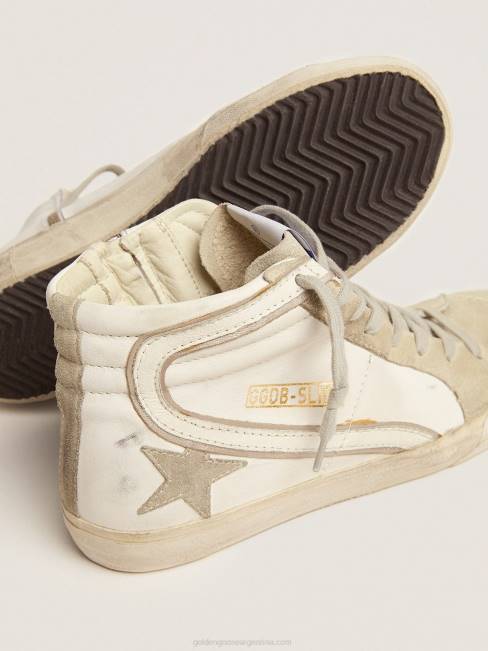 Golden Goose mujer zapatillas deportivas slide con estrella de ante gris hielo y flash de piel blanca 684651