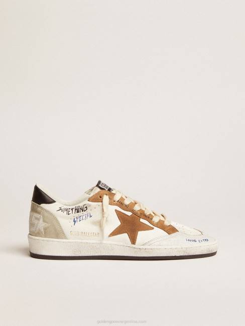 Golden Goose mujer Deportivas ball star con estrella de ante color tabaco y refuerzo del talón de piel negra 684679