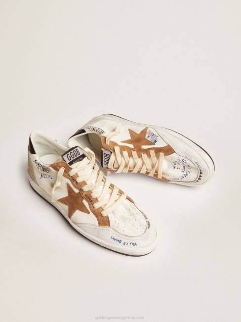 Golden Goose mujer Deportivas ball star con estrella de ante color tabaco y refuerzo del talón de piel negra 684679